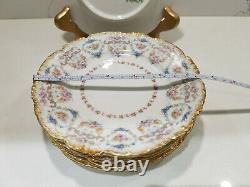 J P L Jean Pouyat Limoges France Antique Set of 6 Salad Plates Floral Gold Trim