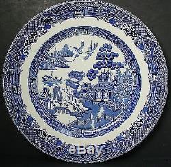JOHNSON BROTHERS china WILLOW BLUE vintage blue stamp DINNER PLATES set of 8 10