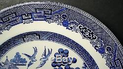 JOHNSON BROTHERS china WILLOW BLUE vintage blue stamp DINNER PLATES set of 8 10