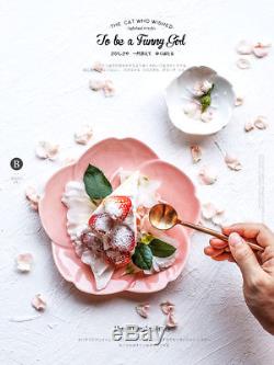 Japanese Cherry Blossom Sakura 3D Ceramic Dinner Plate Bowl Set Pink White Dish