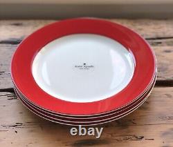 KATE SPADE Lenox Rutherford Circle RED Dinner Plates 11.2 Set of 4 New Box1000