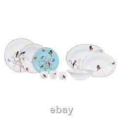 Karaca Birds Bone China Dinnerware Set, 58-pc/12 persons Porcelain Plates, Turkey