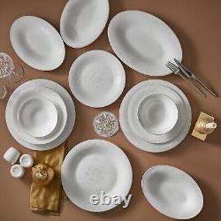 Karaca White Pearl Bone China Dinnerware Set, 58-pc/12 persons Porcelain Plates