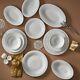 Karaca White Pearl Bone China Dinnerware Set, 58-pc/12 Persons Porcelain Plates