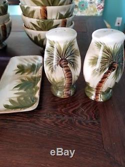 Kona Tabletops Lifestyles Palm Tree Tropical Plates Set 8 Dinner 8 Soup Bowls