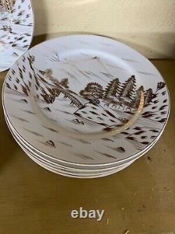 Kutani China Porcelain Gold Countryside Dinner Plate Set of 8