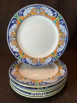 L'Antica Deruta Ghirlanda Italian Dinner Plates 11 1/4Dia Set of 6 Blue Orange