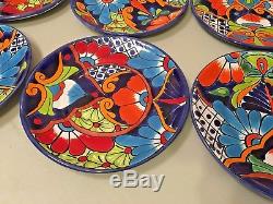Large 9.75 Talavera Dish Plate 6Pc Set Dinner Kitchen Mexican Pottery Folk Art