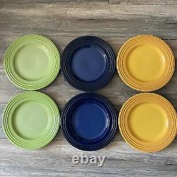 Le Creuset Dinner Plates Green Yellow Blue Lead Free Set Lot of 6