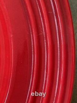 Le Creuset Set of 12 Stoneware 12Dinner Plates Cerise Red Ridge Rim Nice