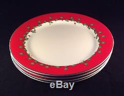 Lenox Christmas Holiday RED DINNER Plates Set of 4 Brand New with Tags