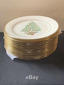 Lenox Dimension Collection Tree Holiday Set Of 4 Plates Gold Trim Dimension 8