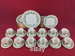 Lenox Holiday Holly Berry 48-Piece Set for 12 Dinner Salad Plates Cups Saucers