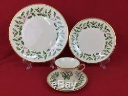 Lenox Holiday Holly Berry 48-Piece Set for 12 Dinner Salad Plates Cups Saucers