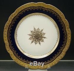 Limoges Antique Cobalt Heavy Gold Set Of 11 Dinner Plates National Art Assoc