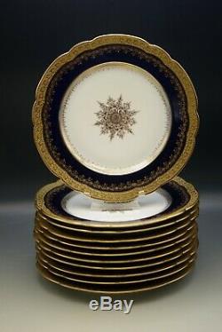 Limoges Antique Cobalt Heavy Gold Set Of 11 Dinner Plates National Art Assoc