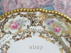 Limoges Elite France Hand Painted Set Of 6 Dinner Luncheon Plate Roses Gold