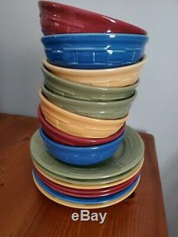 Longaberger pottery woven traditions dinner plates and bowls set