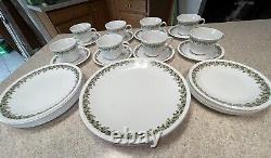 Lot of 40 Green Vintage Corelle Spring Blossom Crazy Daisy dishes. Service For 8