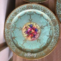 Lovely Set of 4 Dinner Plates Royal Worcester Jewelled Floral signed E Barker
