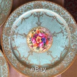 Lovely Set of 4 Dinner Plates Royal Worcester Jewelled Floral signed E Barker