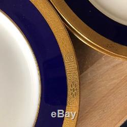 Lovely Set of 7 Minton Cobalt Blue & Gold Encrusted Dinner Plates H1745