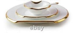 Luxury, oval shape gold banded white Fine Bone China dinner set, service for 4