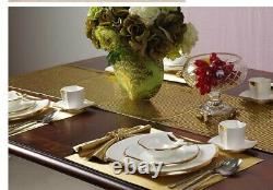 Luxury, oval shape gold banded white Fine Bone China dinner set, service for 4