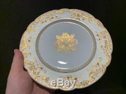 M Redon Limoges Pink Gold Encrusted Dinner Plates Set of 14 Medallion 9 3/8 Dia