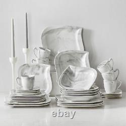 MALACASA Elvira 30-Piece Marble Grey Porcelain Dinner Set Dining Kitchen Dishes