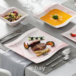 MALACASA Flora 26-Piece Bowl and Plate Set Marble Pink Porcelain Dinnerware Set