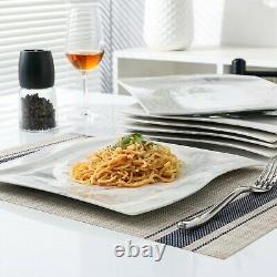 MALACASA Flora 30pcs Grey Marble Dinnerware Set Porcelain Saucer Soup Plate Cup