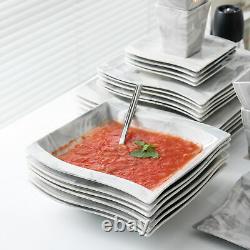 MALACASA Flora Dinnerware Set 30pcs Porcelain Marble Grey Wave-shaped Tableware