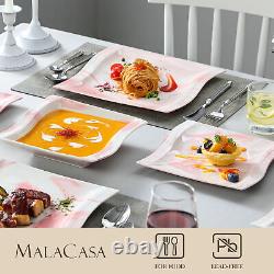 MALACASA Flora, Marble Pink Dinnerware Set 30-Pieces Porcelain Dinner Set for 6