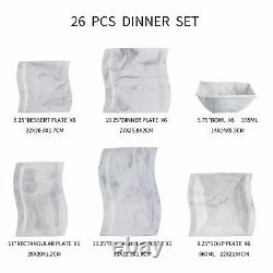 MALACASA Marble Grey Dinnerware Set Porcelain Dinner Dishes Set 26-Piece for 6