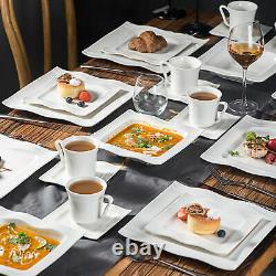 MALACASA Mario Dinner Set Plates Mugs Cereal Bowls Porcelain Tableware Set White