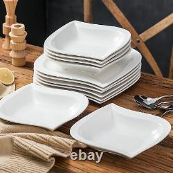 MALACASA, Series Elvira Porcelain Dinnerware Set White Tableware Service for 6