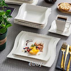 MALACASA Series Flora Dinnerware Set Porcelain Tableware Wave Shape Dishware Set
