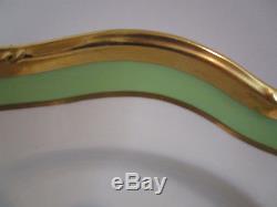 MINT! Set of 12 SPODE 10.75 Dinner Plates White withGold & Green Band