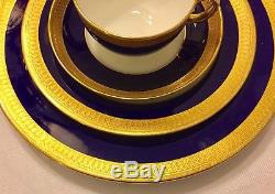 MINTON G6262 COBALT BLUE & GOLD 4 Piece Place Setting DINNER PLATE SALAD CUP