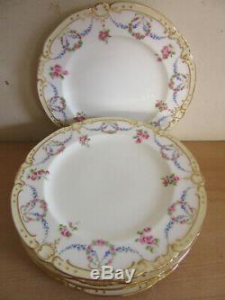 MINTON for Tiffany & Co. Set of 8 antique porcelain dinner plates Fancy floral