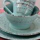 Malibu Set Dinnerware 16 Piece Dishes Plate Mug Turquoise Vintage Service New