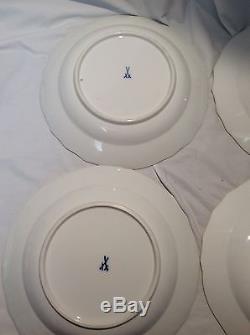Meissen Set 6 Dinner Plates Flowers Insects Basket weave 19th century STUNNING