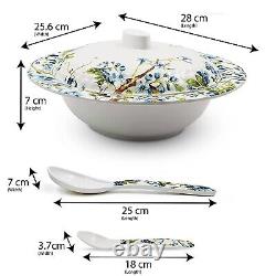 Melamine Unbreakable Dinner Set Collection (28 Pieces, White Floral Design)