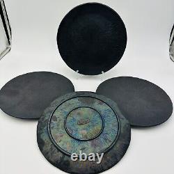 Michael Aram Black Dinner Plates Africana Collection Pottery Modernist Four Set