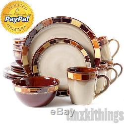 Microwave Safe Stone Dinner Ware Plate Dish Service Set of 4 Kitchen 16Pc Dishes
