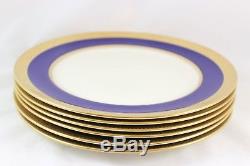 Mint Set 6 Dinner Plates Lenox Bone China C2b Cobalt Blue Raised Gold Encrusted