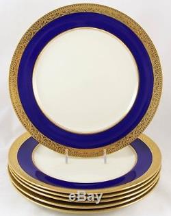 Mint Set 6 Dinner Plates Lenox Bone China C2b Cobalt Blue Raised Gold Encrusted