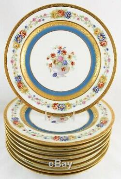 Mint Set(s) 4 Dinner Plates Haviland Limoges Turquoise Gold Encrusted Flowers