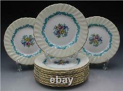 Minton Ardmore S. 363 Porcelain Set of 13 Dinner Plates Cream & Turquoise